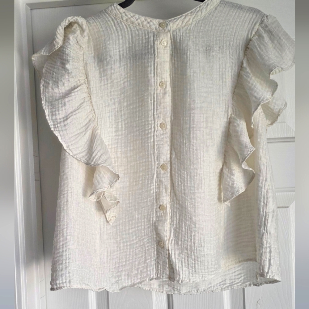 H&M Cream Flutter Sleeve Blouse with Peter Pan Collar